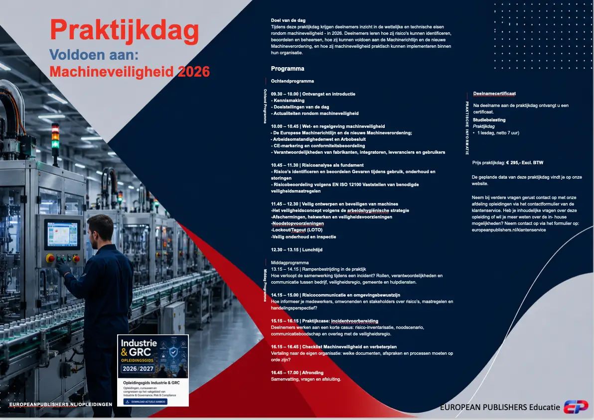 Praktijkdag: Voldoen aan: Machineveiligheid Richtlijnen